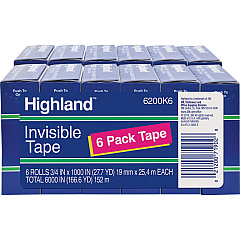 Highland 3/4"W Matte-finish Invisible Tape 27.78 yd Length x 0.75" Width - 1" Core - Matte - Clear - For Mending, Holding, Splicing - 6/Pack - 2 / Bundle (6200341000BD) Highland 3/4"W Matte-finish Invisible Tape 27.78 yd Length x 0.75" Width - 1" Core - Matte - Clear - For Mending, Holding, Splicing - 6/Pack - 2 / Bundle (6200341000BD)