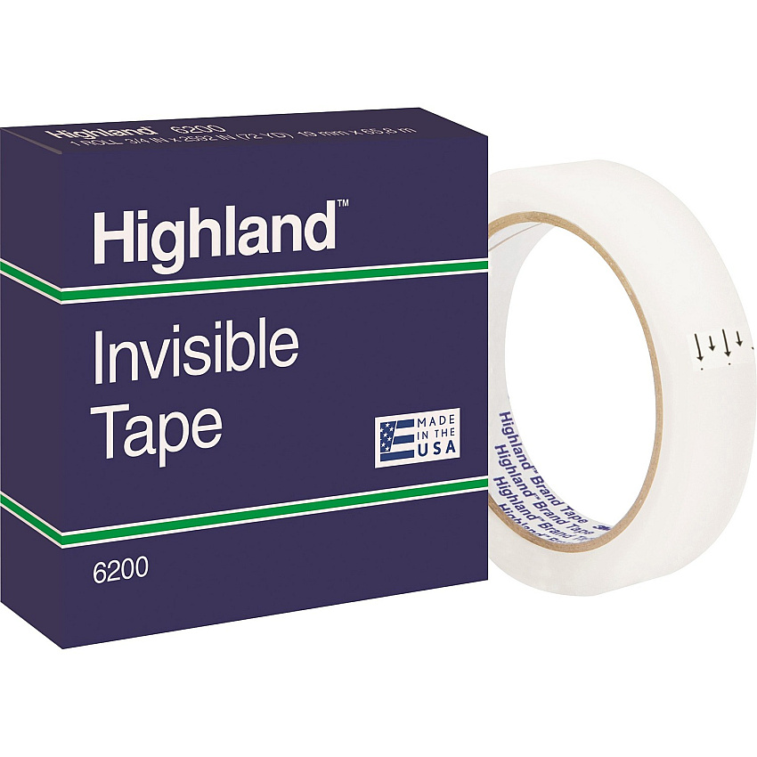 Highland 3/4"W Matte-finish Invisible Tape 72 yd Length x 0.75" Width - 3" Core - Matte - Clear - For Mending, Holding, Splicing - 12 / Pack (6200342592PK)