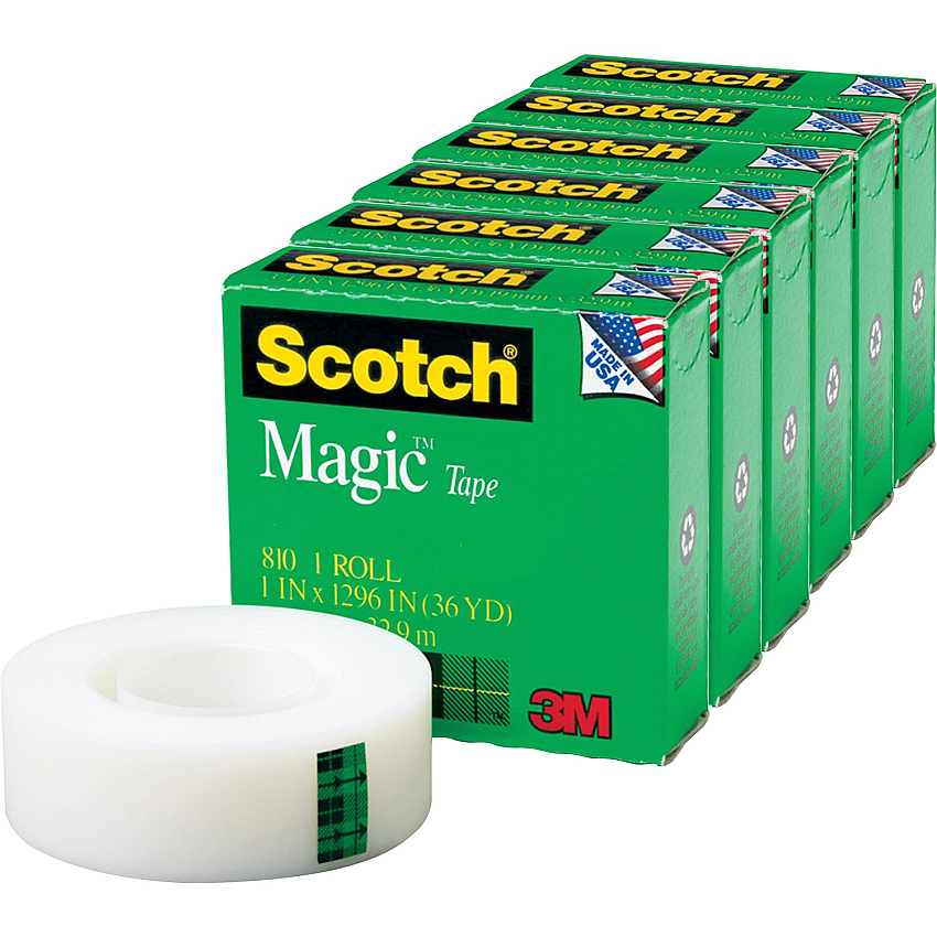 Scotch Invisible Magic Tape 36 yd Length x 1" Width - 1" Core - Matte - Clear - Split Resistant, Tear Resistant - For Mending, Splicing - 6 / Pack (81011296PK)