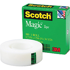 Scotch Magic Tape 36 yd Length x 0.50" Width - 1" Core - Matte - Clear - Split Resistant, Tear Resistant - For Mending, Splicing - 12 / Pack (810121296PK)