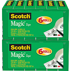 Scotch 3/4"W Magic Tape 36 yd Length x 0.75" Width - 1" Core - Matte - Clear - Split Resistant, Tear Resistant - For Mending, Splicing - 6/Pack - 2 / Bundle (8106PKBD)