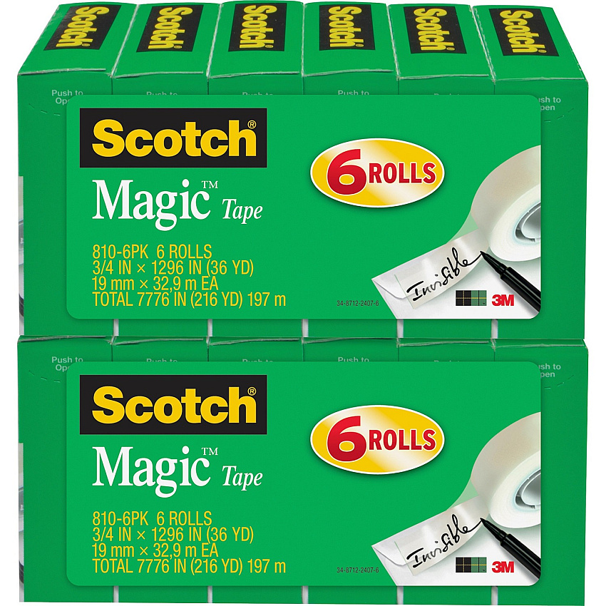 Scotch 3/4"W Magic Tape 36 yd Length x 0.75" Width - 1" Core - Matte - Clear - Split Resistant, Tear Resistant - For Mending, Splicing - 6/Pack - 2 / Bundle (8106PKBD)