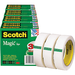 Scotch Magic Tape 72 yd Length x 1" Width - 3" Core - Matte - Clear - For Mending, Splicing - 3/Pack - 4 / Bundle (810723PKBD)