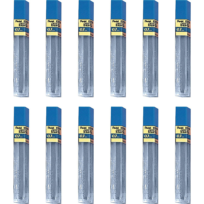 Pentel Super Hi-Polymer Leads 0.7 mm , Medium Point - 2H - Black Lead - 12/Tube - 12 / Box (502HBX)