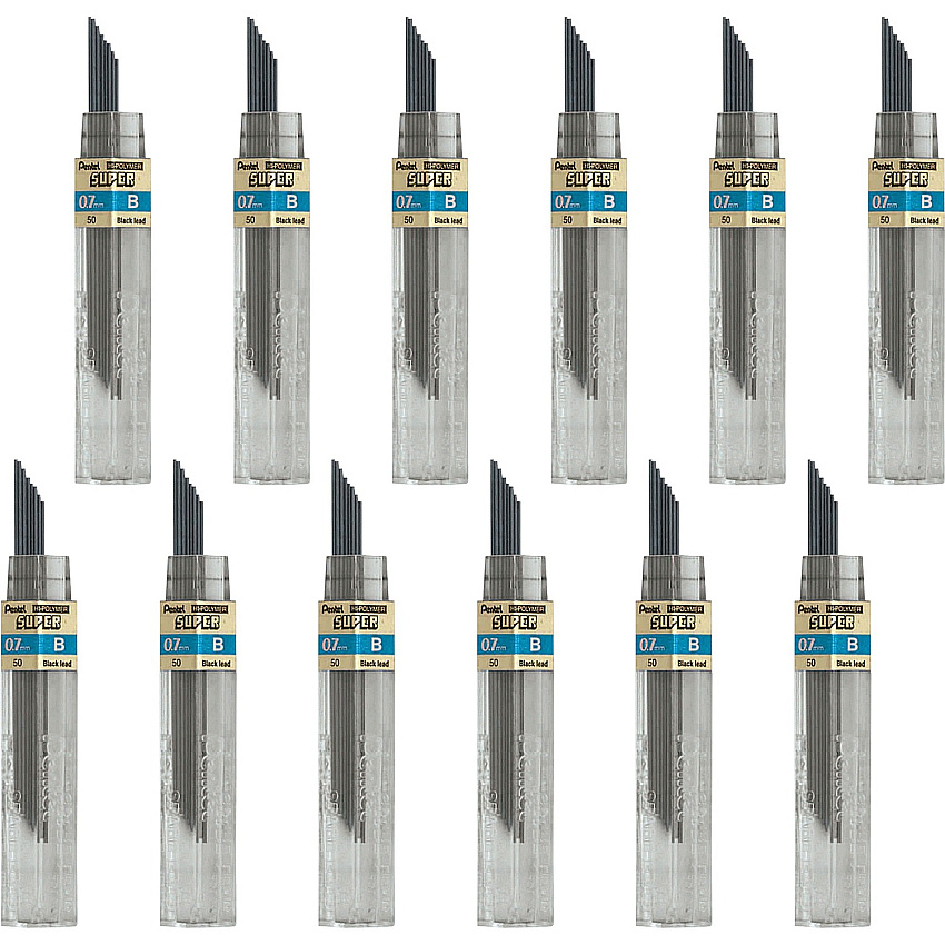Pentel Super Hi-Polymer Leads 0.7 mm , Medium Point - B - Black Lead - 12/Tube - 12 / Box (50BBX)