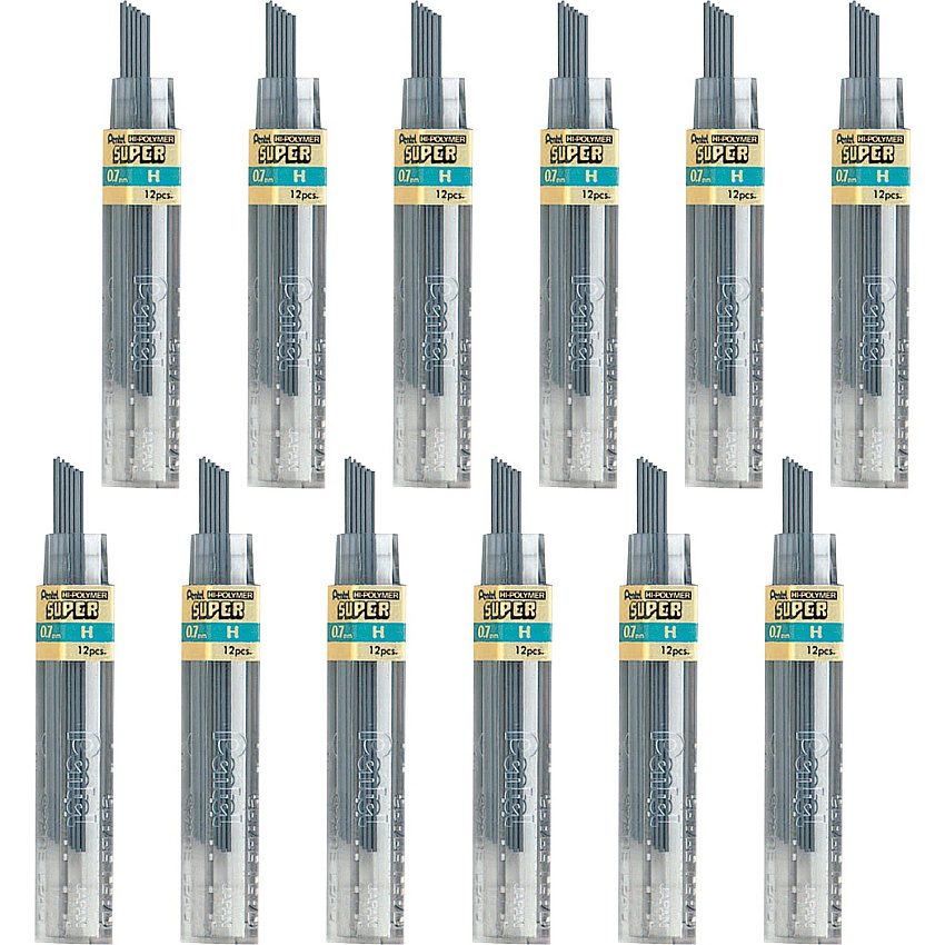 Pentel Super Hi-Polymer Leads 0.7 mm , Medium Point - H - Black Lead - 12/Tube - 12 / Box (50HBX)