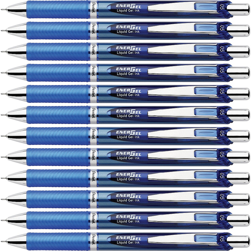 Pentel EnerGel RTX Liquid Gel Pens 0.5 mm Fine Needle Pen Point - Refillable - Retractable - Blue Ink - Gel-based - Blue Barrel - Stainless Steel Tip - 12 / Box (BLN75CBX)