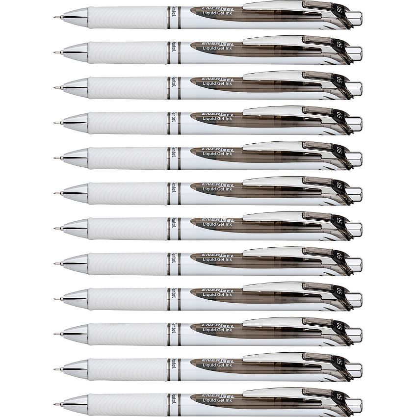Pentel EnerGel Pearl Liquid Gel Pens 0.5 mm Fine Needle Pen Point - Refillable - Retractable - Black Ink - Gel-based - Pearl White Barrel - Stainless Steel Tip - 12 / Dozen (BLN75PWADZ)