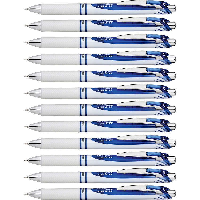Pentel EnerGel Pearl Liquid Gel Pens 0.5 mm Fine Needle Pen Point - Refillable - Retractable - Blue Ink - Gel-based - Pearl White Stainless Steel Barrel - 12 / Dozen (BLN75PWCDZ)