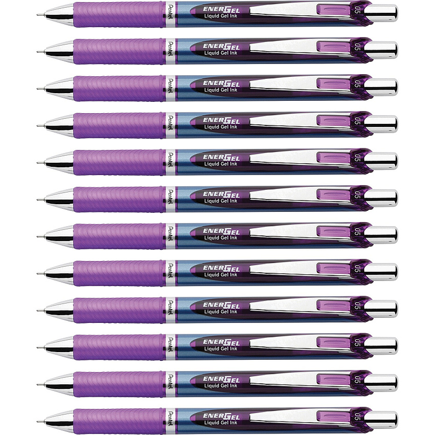 Pentel EnerGel RTX Liquid Gel Pens 0.5 mm Fine Needle Pen Point - Refillable - Retractable - Violet Ink - Gel-based - Blue Stainless Steel Barrel - Metal Tip - 12 / Dozen (BLN75VDZ)