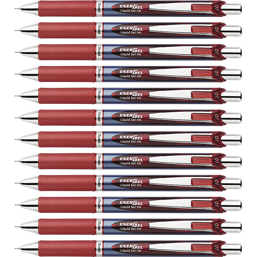 Pentel EnerGel RTX Liquid Gel Pens 0.7 mm Medium Needle Pen Point - Refillable - Retractable - Red Ink - Gel-based - Blue Barrel - Stainless Steel Tip - 12 / Box (BLN77BBX)