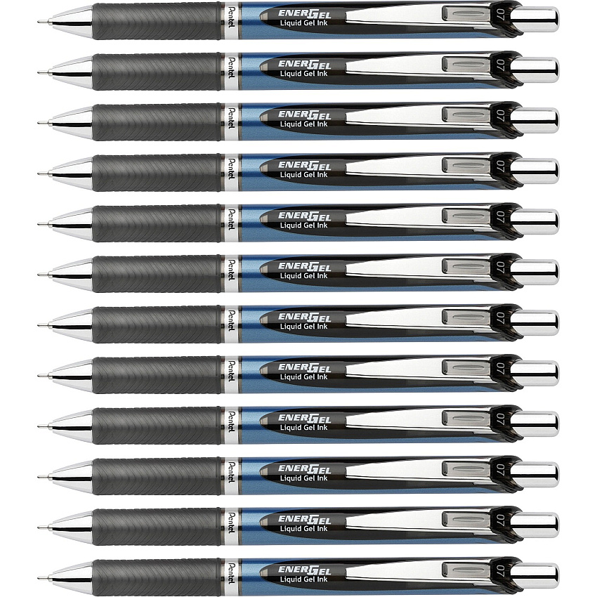 Pentel EnerGel RTX Liquid Gel Pens 0.7 mm Medium Needle Pen Point - Refillable - Retractable - Black Ink - Gel-based - Blue Barrel - Stainless Steel Tip - 2/Pack - 6 / Box (BLN77BP2ABX)