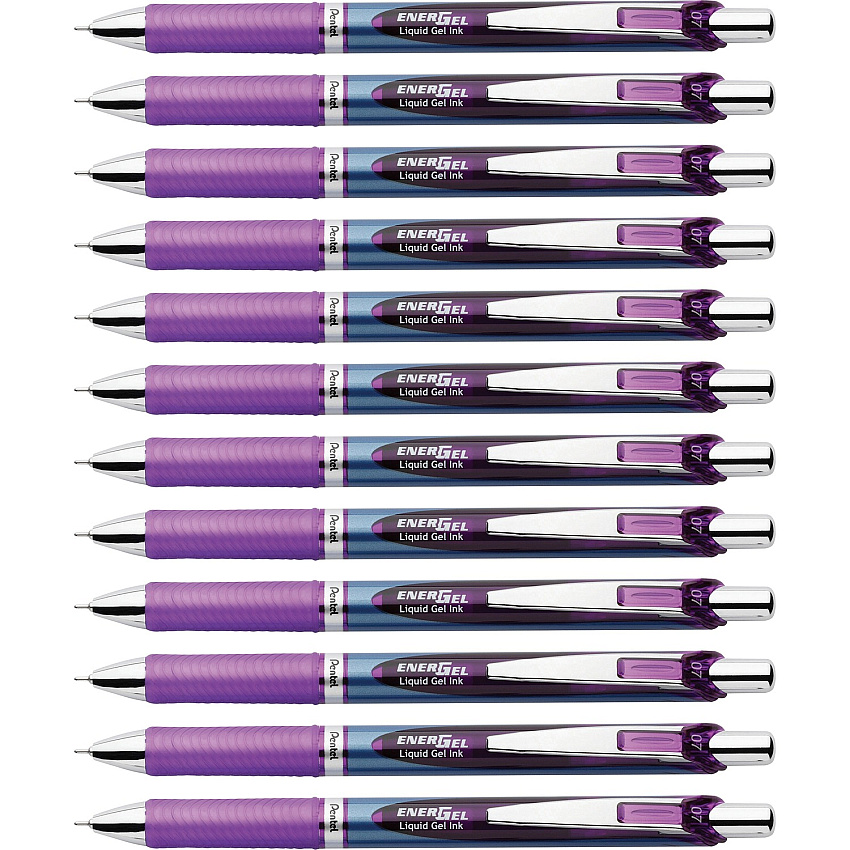 Pentel EnerGel RTX Liquid Gel Pens 0.7 mm Medium Needle Pen Point - Refillable - Retractable - Violet Ink - Gel-based - Blue Barrel - Stainless Steel Tip - 12 / Box (BLN77VBX)