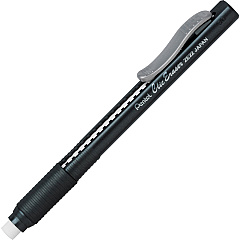 Pentel Rubber Grip Clic Eraser Black - Black Barrel - Pen - Refillable - 12 / Box - Retractable, Latex-free Grip, Ghost Resistant, Pocket Clip (ZE22ABX)