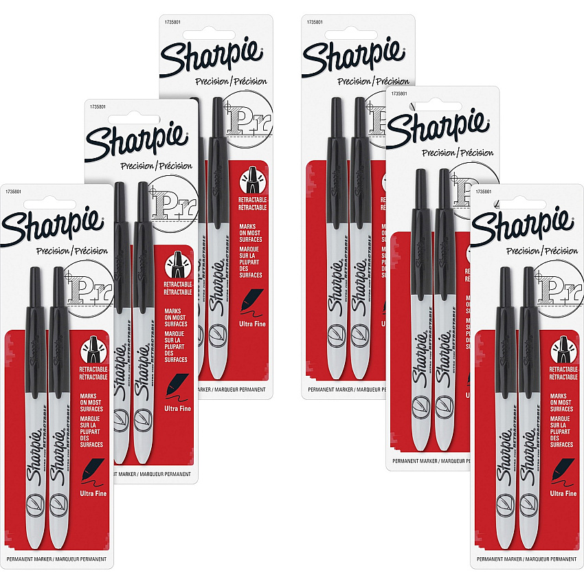 Sharpie Retractable Ultra-Fine Point Permanent Markers Retractable - Black Ink - 2/Pack - 6 / Box (1735801BX)