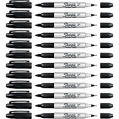 Sharpie Twin Tip Permanent Markers Black Ink - Alcohol Based - 12 / Box (32201BX) Sharpie Twin Tip Permanent Markers Black Ink - Alcohol Based - 12 / Box (32201BX)