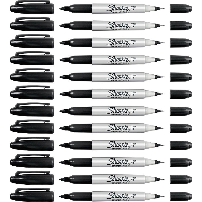 Sharpie Twin Tip Permanent Markers Black Ink - Alcohol Based - 12 / Box (32201BX)