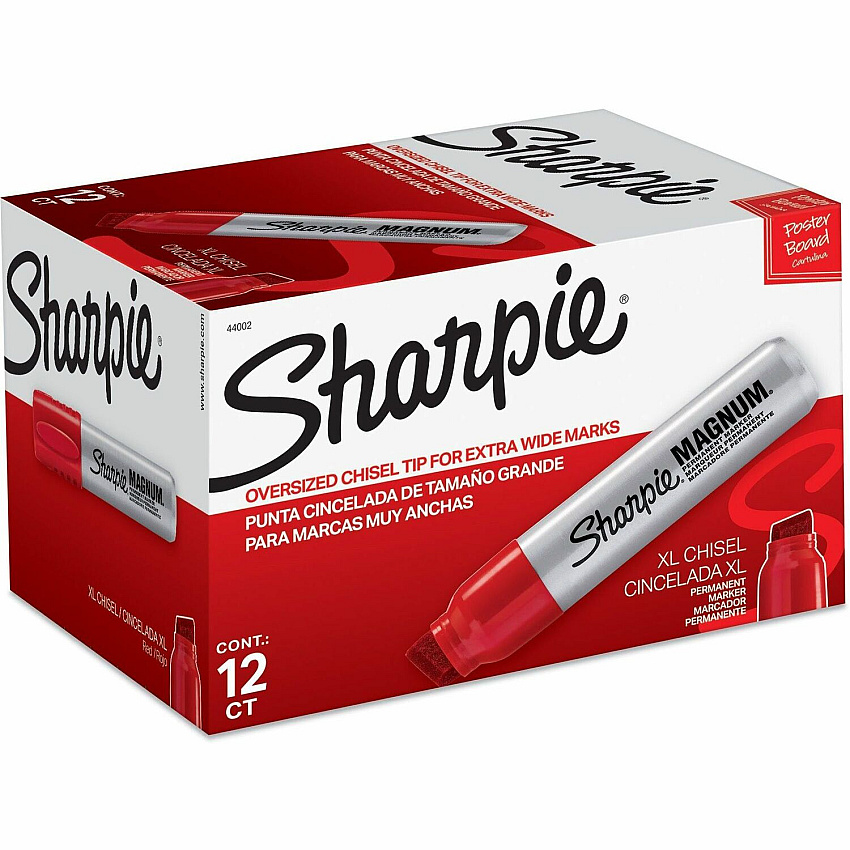 Sharpie Magnum Permanent Marker Red Ink - Silver Plastic Barrel - Felt Tip - 12 / Box (44002BX)