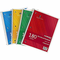 Sparco Wirebound College Ruled Notebooks 180 Sheets - Wire Bound - College Ruled Front Ruling - Unruled Margin - 8" x 10 1/2" Sheet Size - Assorted Paper - Assorted Chipboard Cover - Resist Bleed-through, Subject, Stiff-back, Stiff-cover - 5 / B (83255BD) Sparco Wirebound College Ruled Notebooks 180 Sheets - Wire Bound - College Ruled Front Ruling - Unruled Margin - 8" x 10 1/2" Sheet Size - Assorted Paper - Assorted Chipboard Cover - Resist Bleed-through, Subject, Stiff-back, Stiff-cover - 5 / B (83255BD)