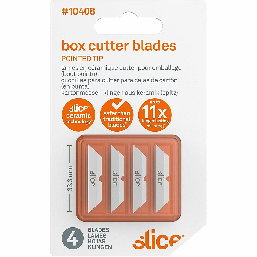 Slice Pointed Tip Ceramic Cutter Blades 1.30" Length - Pointed Tip, Rust Resistant, Dual-sided, Non-magnetic, Non-conductive, Reversible, Non-sparking - Zirconium Oxide - White - 1 Pack (10408)
