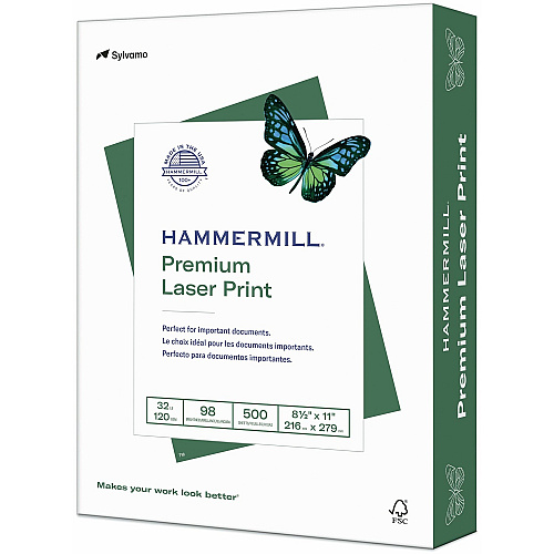 Hammermill Premium Laser Print Paper for Color Copiers & Laser Printers - White 98 Brightness - Letter - 8 1/2" x 11" - 32 lb Basis Weight - Ultra Smooth - Sustainable Forestry Initiative (SFI) - White - 500 Sheets per Ream - 8 / Carton (104646)