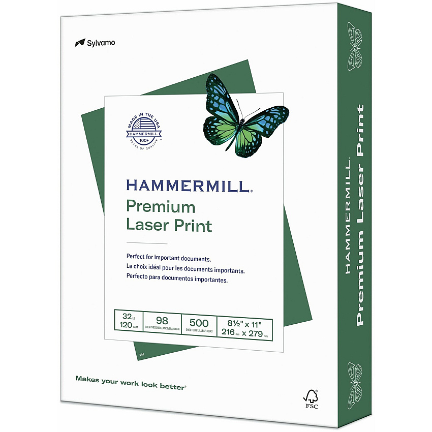 Hammermill Premium Laser Print Paper for Color Copiers & Laser Printers - White 98 Brightness - Letter - 8 1/2" x 11" - 32 lb Basis Weight - Ultra Smooth - Sustainable Forestry Initiative (SFI) - White - 500 Sheets per Ream - 8 / Carton (104646)
