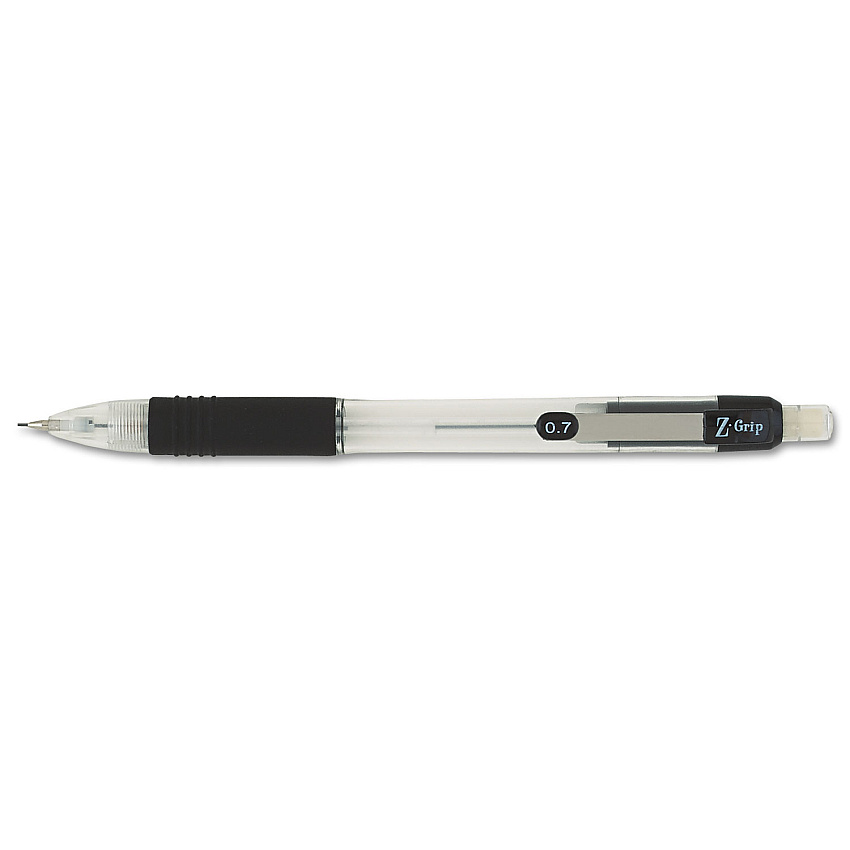 Zebra Z-Grip Mechanical Pencil, 0.7 mm, HB (#2.5), Black Lead, Clear/Black Grip Barrel, Dozen (52410)
