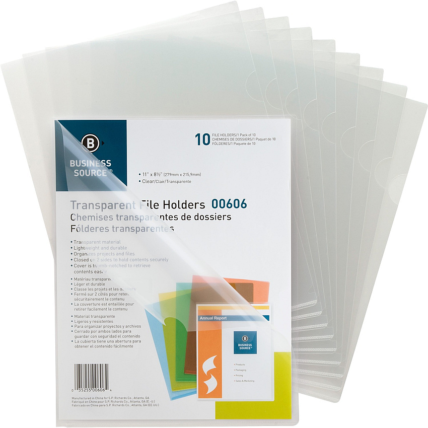 Business Source Letter File Sleeve 8 1/2" x 11" - 20 Sheets Capacity - Clear - 10 / Pack (BSN00606)