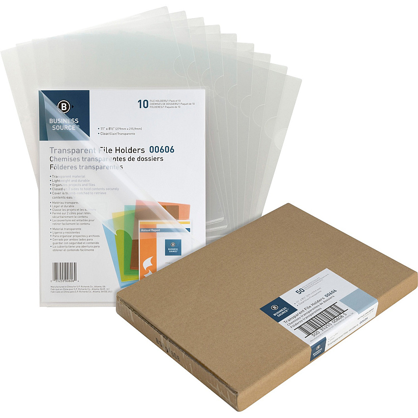 Business Source Letter File Sleeve 8 1/2" x 11" - 20 Sheets Capacity - Clear - Water Resistant, Transfer Safe, Lightweight, Transparent - 10/Pack - 5 / Box (BSN00606BX)