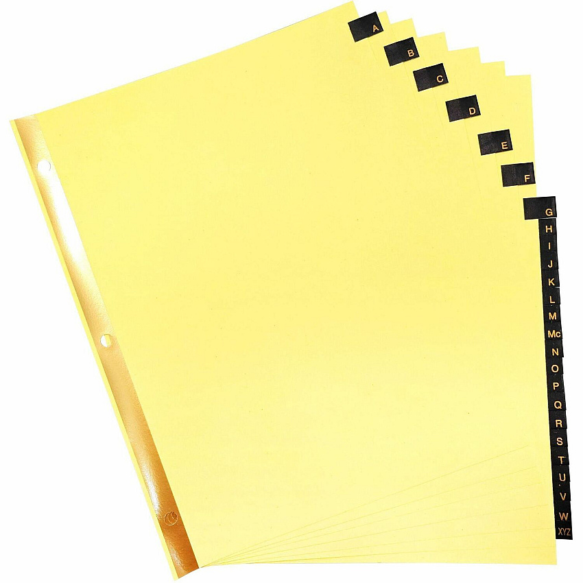 Business Source A-Z Black Leather Tab Index Dividers 26 Printed Tab(s) - Character - A-Z - 8.5" Divider Width x 11" Divider Length - Letter - 3 Hole Punched - Buff Paper Divider - Black Leather Tab(s) - 20% Recycled - Heavy Duty, Reinforced Edg (BSN01181)