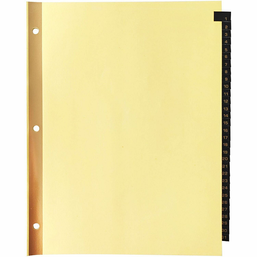 Business Source 1-31 Black Leather Tab Index Dividers 31 Printed Tab(s) - Digit - 1-31 - 8.5" Divider Width x 11" Divider Length - Letter - 3 Hole Punched - Buff Paper Divider - Black Leather Tab(s) - 20% Recycled - Heavy Duty, Reinforced Edges (BSN01182)