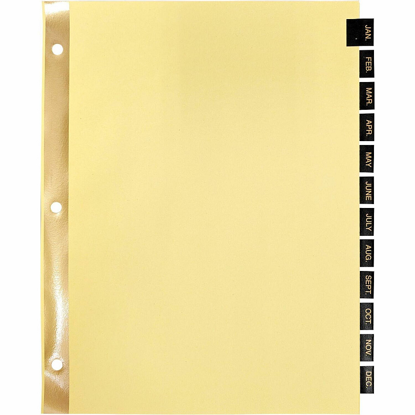 Business Source Monthly Black Leather Tab Index Dividers 12 Printed Tab(s) - Month - January-December - 8.5" Divider Width x 11" Divider Length - Letter - 3 Hole Punched - Buff Paper Divider - Black Leather Tab(s) - 20% Recycled - 1 Set (BSN01183)
