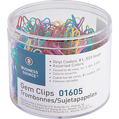 Business Source Vinyl-coated Gem Clips Small - No. 1 - 1.8" Length x 0.5" Width - for Paper - Rust Resistant - Assorted - 500 / Box (BSN01605) Business Source Vinyl-coated Gem Clips Small - No. 1 - 1.8" Length x 0.5" Width - for Paper - Rust Resistant - Assorted - 500 / Box (BSN01605)