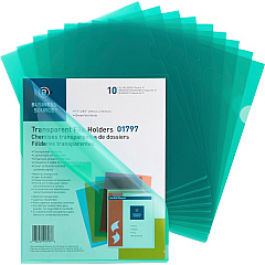 Business Source Letter File Sleeve 8 1/2" x 11" - 20 Sheets Capacity - Green - Water Resistant, Transfer Safe, Lightweight, Transparent - 10 / Pack (BSN01797)