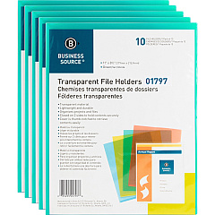 Business Source Letter File Sleeve 8 1/2" x 11" - 20 Sheets Capacity - Green - Water Resistant, Transfer Safe, Lightweight, Transparent - 10/Pack - 5 / Box (BSN01797BX)