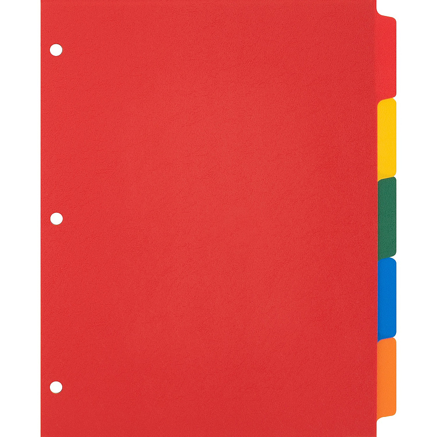 Business Source Plain Tab Color Polyethylene Index Dividers Blank Tab(s) - 5 Tab(s)/Set - 8.5" Divider Width x 11" Divider Length - Letter - 3 Hole Punched - Red Polyethylene, Yellow, Green, Blue, Orange Divider - Red Polyethylene, Yellow, Gree (BSN01809)