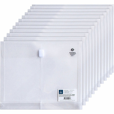 Business Source Letter File Pocket 8 1/2" x 11" - 1" Expansion - Clear - Hook & Loop Closure, Transfer Safe - 12 / Pack (BSN02017)