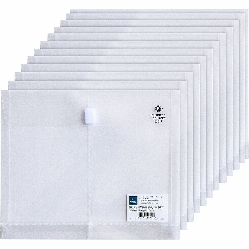 Business Source Letter File Pocket 8 1/2" x 11" - 1" Expansion - Clear - Hook & Loop Closure, Transfer Safe - 12 / Pack (BSN02017)
