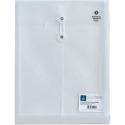 Business Source String Closure Top-open Poly Envelope Inter-department - 10" Width x 13" Length - String/Button - Clear - 1 Each (BSN02020)