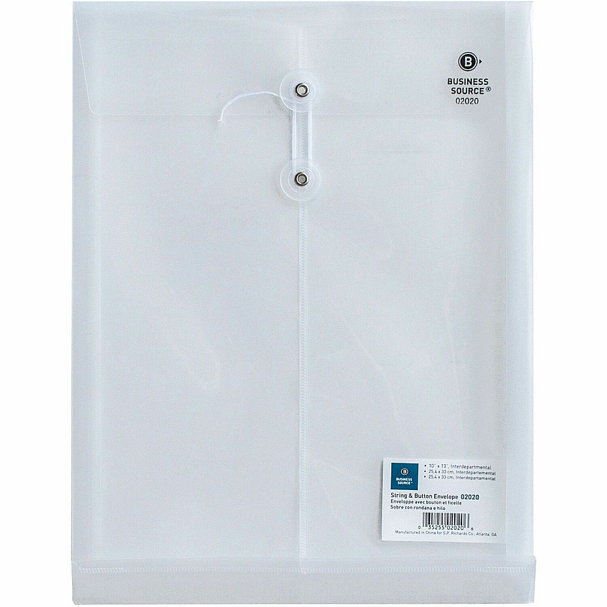 Business Source String Closure Top-open Poly Envelope Inter-department - 10" Width x 13" Length - String/Button - Clear - 1 Each (BSN02020)