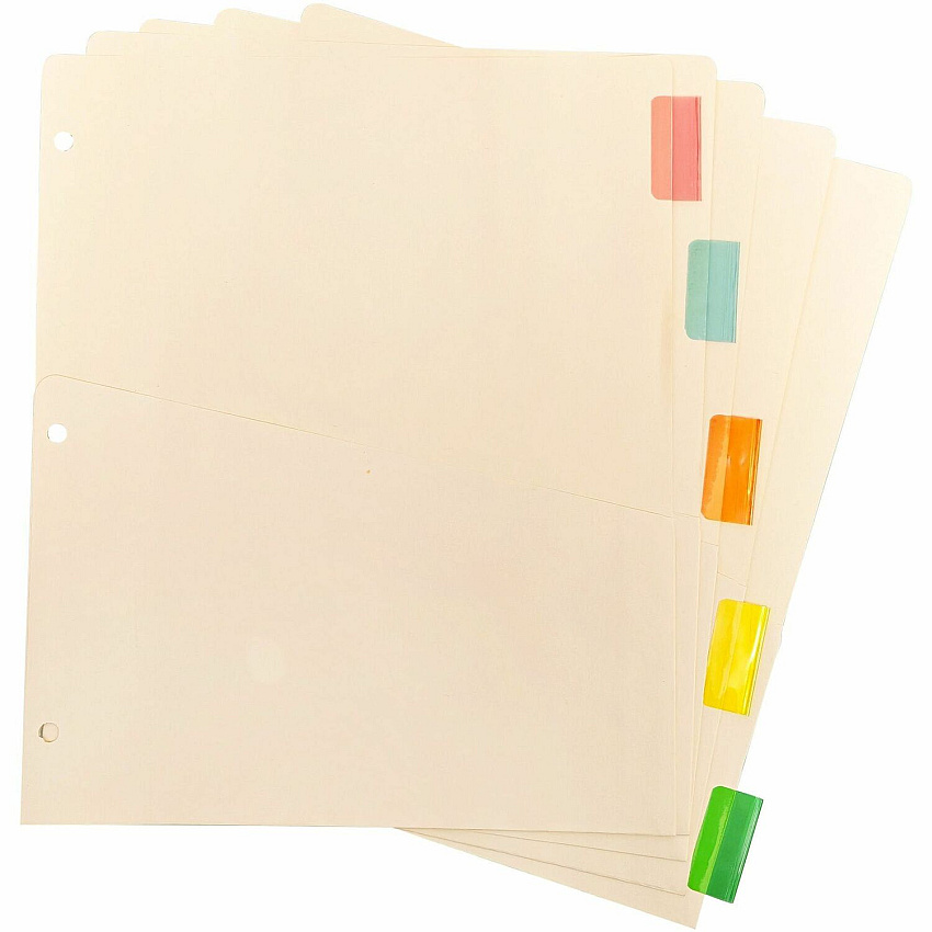 Business Source Color Tab Pocket Binder Dividers Blank Tab(s) - 5 Tab(s)/Set - 9" Divider Width x 11" Divider Length - Letter - 8.50" Width x 11" Length - Buff Buff Paper Divider - Assorted Tab(s) - 1 Set (BSN02073)