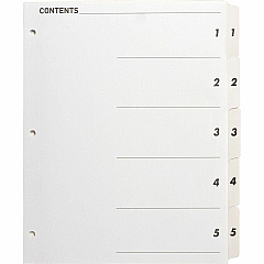 Business Source Table of Content Quick Index Dividers Printed Tab(s) - Digit - 1-5 - 5 Tab(s)/Set - 8.5" Divider Width x 11" Divider Length - 3 Hole Punched - White Divider - White Mylar Tab(s) - Tear Resistant, Reinforced, Punched - 1 Set (BSN05852) Business Source Table of Content Quick Index Dividers Printed Tab(s) - Digit - 1-5 - 5 Tab(s)/Set - 8.5" Divider Width x 11" Divider Length - 3 Hole Punched - White Divider - White Mylar Tab(s) - Tear Resistant, Reinforced, Punched - 1 Set (BSN05852)
