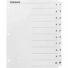 Business Source Table of Content Quick Index Dividers Printed Tab(s) - Digit - 1-10 - 10 Tab(s)/Set - 8.5" Divider Width x 11" Divider Length - 3 Hole Punched - White Divider - White Mylar Tab(s) - 1 Set (BSN05854) Business Source Table of Content Quick Index Dividers Printed Tab(s) - Digit - 1-10 - 10 Tab(s)/Set - 8.5" Divider Width x 11" Divider Length - 3 Hole Punched - White Divider - White Mylar Tab(s) - 1 Set (BSN05854)