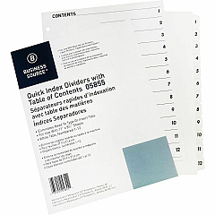 Business Source Table of Content Quick Index Dividers Printed Tab(s) - Digit - 1-12 - 12 Tab(s)/Set - 8.5" Divider Width x 11" Divider Length - 3 Hole Punched - White Divider - White Mylar Tab(s) - Tear Resistant, Reinforced, Punched - 1 Set (BSN05855) Business Source Table of Content Quick Index Dividers Printed Tab(s) - Digit - 1-12 - 12 Tab(s)/Set - 8.5" Divider Width x 11" Divider Length - 3 Hole Punched - White Divider - White Mylar Tab(s) - Tear Resistant, Reinforced, Punched - 1 Set (BSN05855)