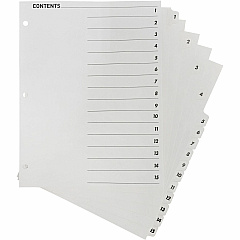 Business Source Table of Content Quick Index Dividers Printed Tab(s) - Digit - 1-15 - 15 Tab(s)/Set - 8.5" Divider Width x 11" Divider Length - 3 Hole Punched - White Divider - White Mylar Tab(s) - 1 Set (BSN05857) Business Source Table of Content Quick Index Dividers Printed Tab(s) - Digit - 1-15 - 15 Tab(s)/Set - 8.5" Divider Width x 11" Divider Length - 3 Hole Punched - White Divider - White Mylar Tab(s) - 1 Set (BSN05857)