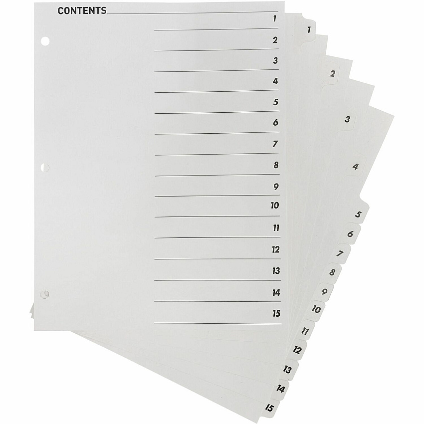 Business Source Table of Content Quick Index Dividers Printed Tab(s) - Digit - 1-15 - 15 Tab(s)/Set - 8.5" Divider Width x 11" Divider Length - 3 Hole Punched - White Divider - White Mylar Tab(s) - 1 Set (BSN05857)