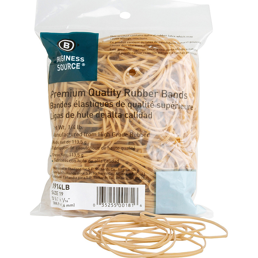 Business Source Rubber Bands Size: #19 - 3.5" Length x 62 mil Thickness - Natural - 425 / Pack (BSN1914LB)