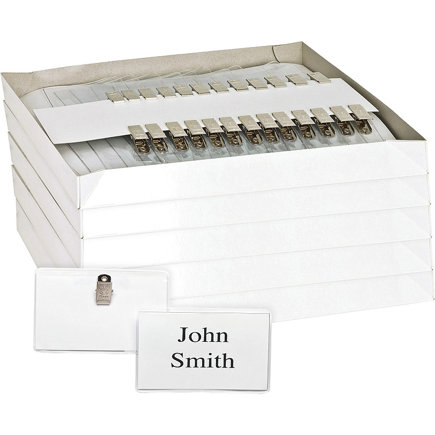 Business Source Clip Holder Style Badge Kit Clear - 50/Box - 5 / Bundle (BSN19184BD)
