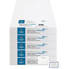 Business Source Pin-Style Holder Name Badge Kits Clear - 100/Box - 5 / Bundle (BSN19700BADGEBD)