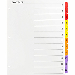 Business Source Table of Content Quick Index Dividers Printed Tab(s) - Digit - 1-12 - 12 Tab(s)/Set - 8.5" Divider Width x 11" Divider Length - 3 Hole Punched - Multicolor Divider - Multicolor Mylar Tab(s) - 1 Set (BSN21903) Business Source Table of Content Quick Index Dividers Printed Tab(s) - Digit - 1-12 - 12 Tab(s)/Set - 8.5" Divider Width x 11" Divider Length - 3 Hole Punched - Multicolor Divider - Multicolor Mylar Tab(s) - 1 Set (BSN21903)